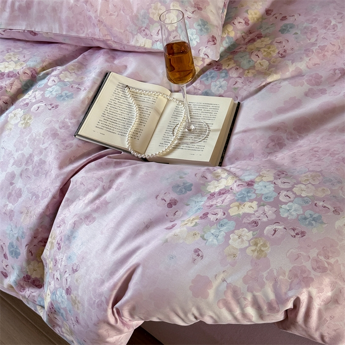 91家纺网 家纺一手货源 找家纺 窝米 2025春季新品全棉13370系列全棉治愈风花卉系列四件套 融织紫