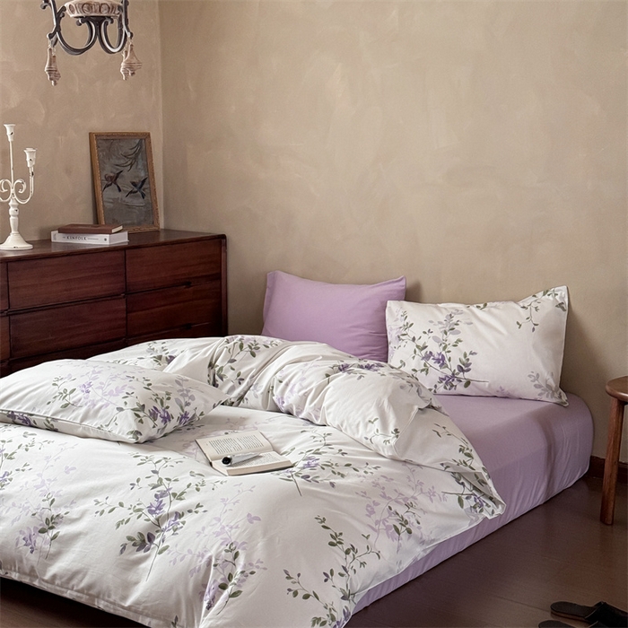 91家纺网 家纺一手货源 找家纺 窝米 2025春季新品全棉13370系列全棉治愈风花卉系列四件套 写意紫