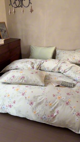 91家纺网 家纺一手货源 找家纺 窝米 2025春季新品全棉13370系列全棉治愈风花卉系列四件套 湖畔绿