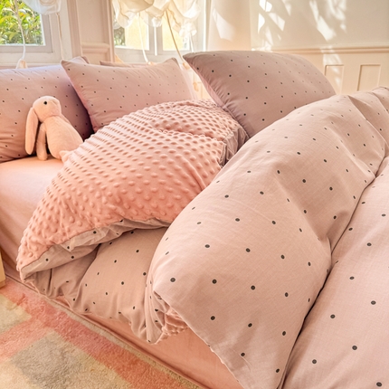 千朵 2025新款豆豆绒双层纱四件套 芋泥波波