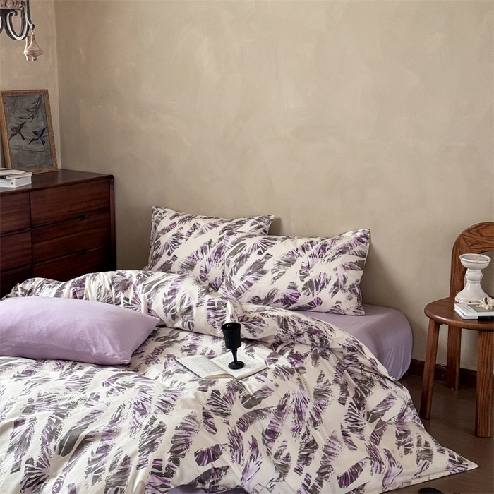 91家纺网 家纺一手货源 找家纺 窝米 2025春季新品全棉13370系列全棉治愈风花卉系列四件套 北欧紫