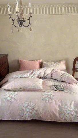 91家纺网 家纺一手货源 找家纺 窝米 2025春季新品全棉13370系列全棉治愈风花卉系列四件套 融织绿