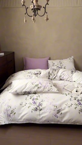 91家纺网 家纺一手货源 找家纺 窝米 2025春季新品全棉13370系列全棉治愈风花卉系列四件套 写意紫