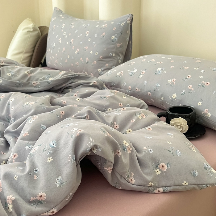 91家纺网 家纺一手货源 找家纺 优选 2025加厚针织棉双层纱四件套小碎花被套床单床笠款学生三件套新款直播爆款 柔晨