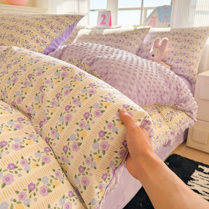 91家纺网 家纺一手货源 找家纺 千朵 2025新款全棉加豆豆绒四件套 恋语紫