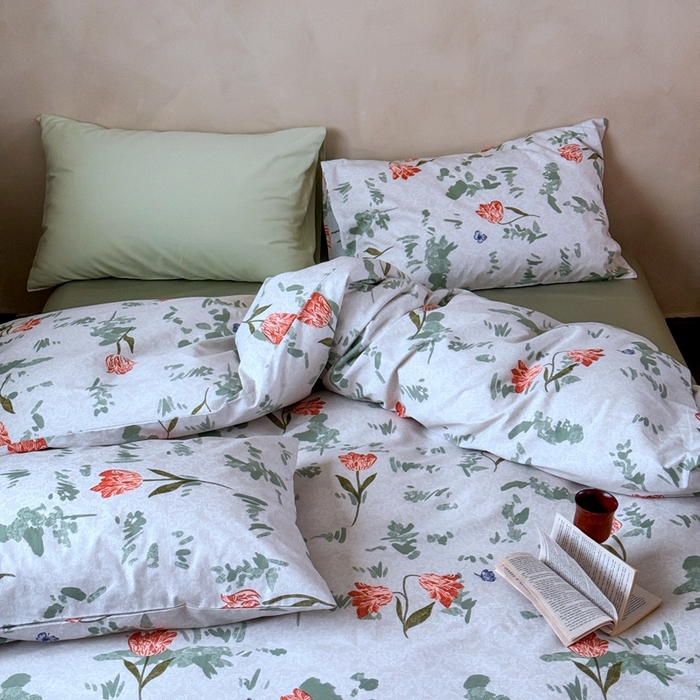 91家纺网 家纺一手货源 找家纺 窝米 2025春季新品全棉13370系列全棉治愈风花卉系列四件套 花添绿