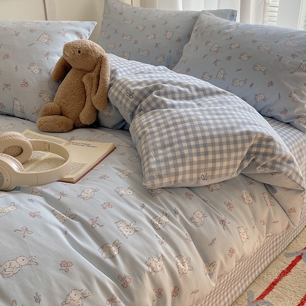 91家纺网 家纺一手货源 找家纺 瑞莱 2025春季全棉印花萌趣系列四件套 花仙兔