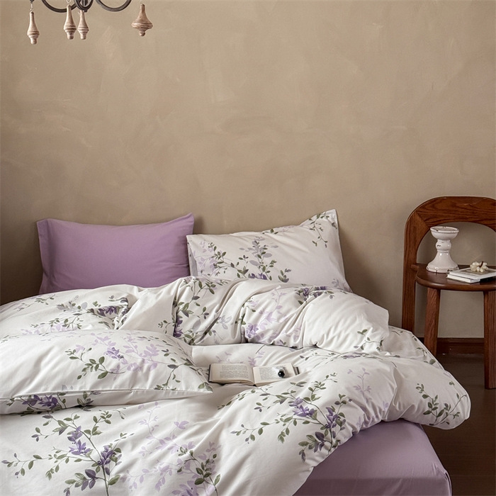 91家纺网 家纺一手货源 找家纺 窝米 2025春季新品全棉13370系列全棉治愈风花卉系列四件套 写意紫