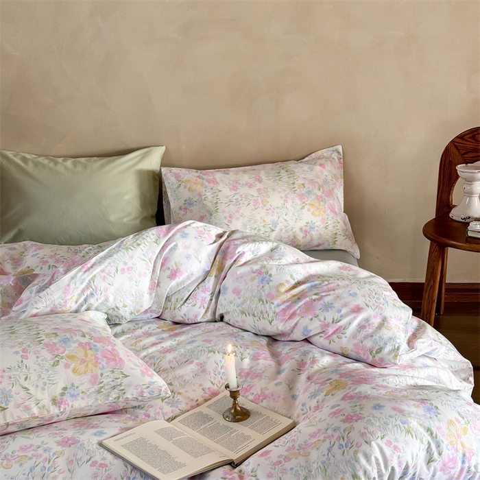 91家纺网 家纺一手货源 找家纺 窝米 2025春季新品全棉13370系列全棉治愈风花卉系列四件套 花丛