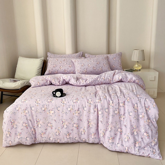 91家纺网 家纺一手货源 找家纺 优选 2025加厚针织棉双层纱四件套小碎花被套床单床笠款学生三件套新款直播爆款 朴雅