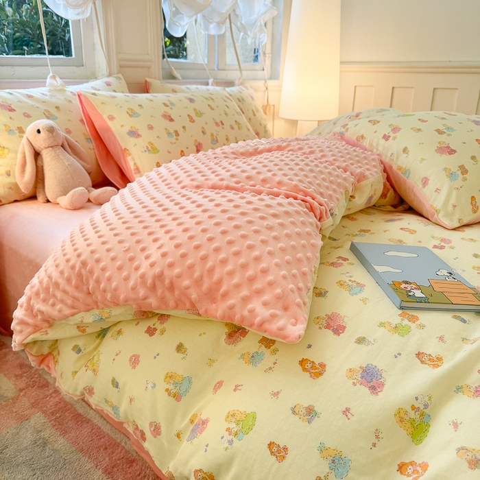 91家纺网 家纺一手货源 找家纺 （总）千朵 2025新款豆豆绒双层纱四件套