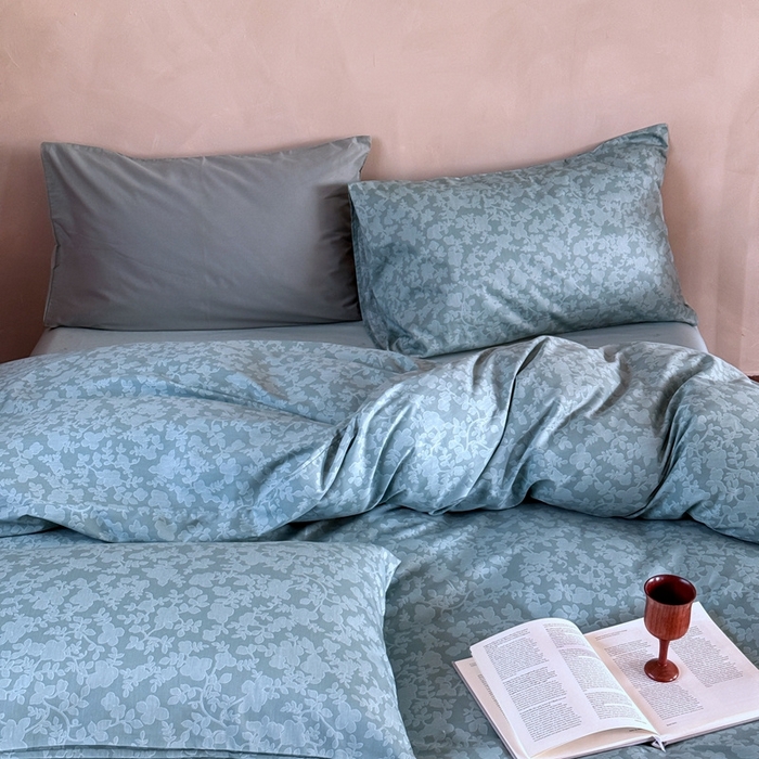 91家纺网 家纺一手货源 找家纺 窝米 2025春季新品全棉13370系列全棉治愈风花卉系列四件套 蕾丝-绿