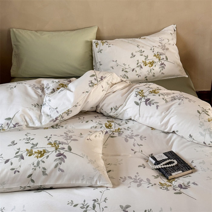 91家纺网 家纺一手货源 找家纺 窝米 2025春季新品全棉13370系列全棉治愈风花卉系列四件套 写意绿