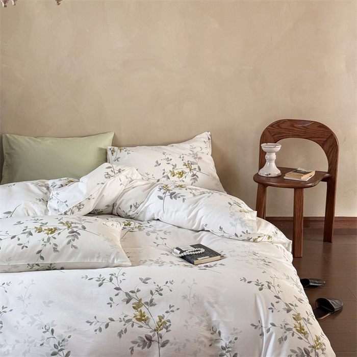 91家纺网 家纺一手货源 找家纺 窝米 2025春季新品全棉13370系列全棉治愈风花卉系列四件套 写意绿