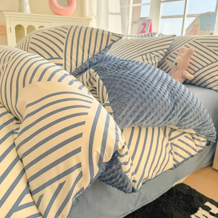 千朵 2025新款全棉加豆豆绒四件套 几何线条