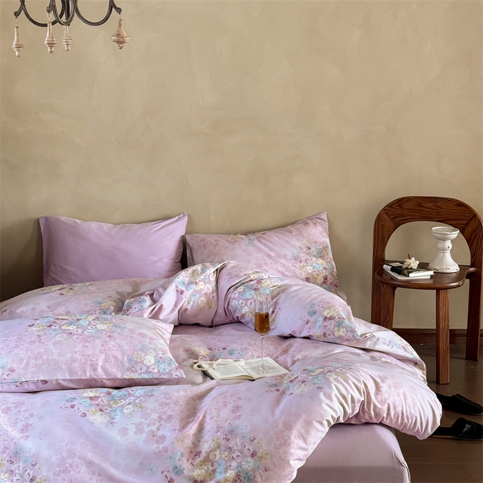 91家纺网 家纺一手货源 找家纺 窝米 2025春季新品全棉13370系列全棉治愈风花卉系列四件套 融织紫