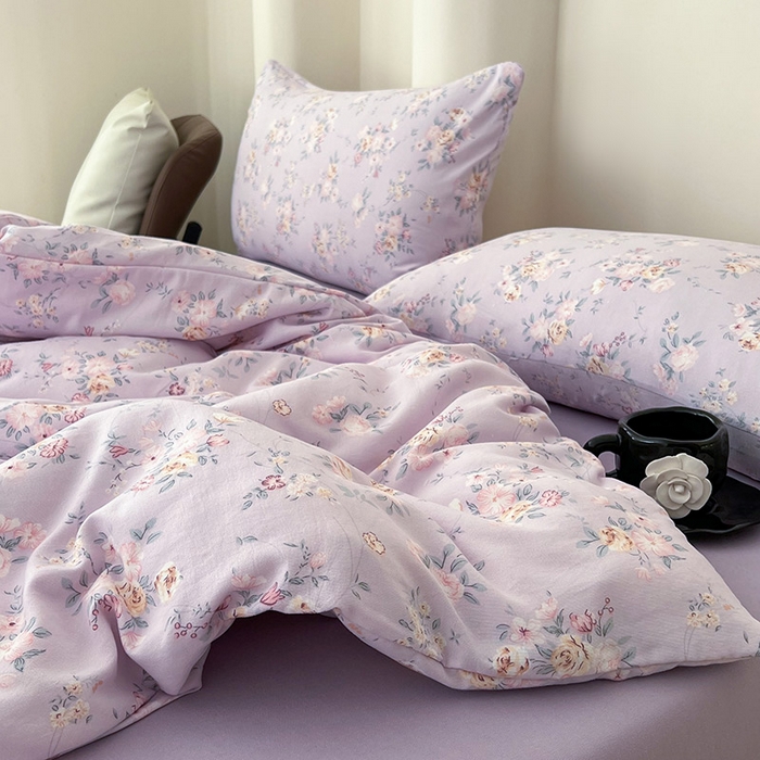 91家纺网 家纺一手货源 找家纺 优选 2025加厚针织棉双层纱四件套小碎花被套床单床笠款学生三件套新款直播爆款 朴雅