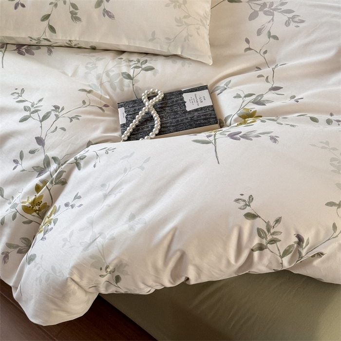 91家纺网 家纺一手货源 找家纺 窝米 2025春季新品全棉13370系列全棉治愈风花卉系列四件套 写意绿