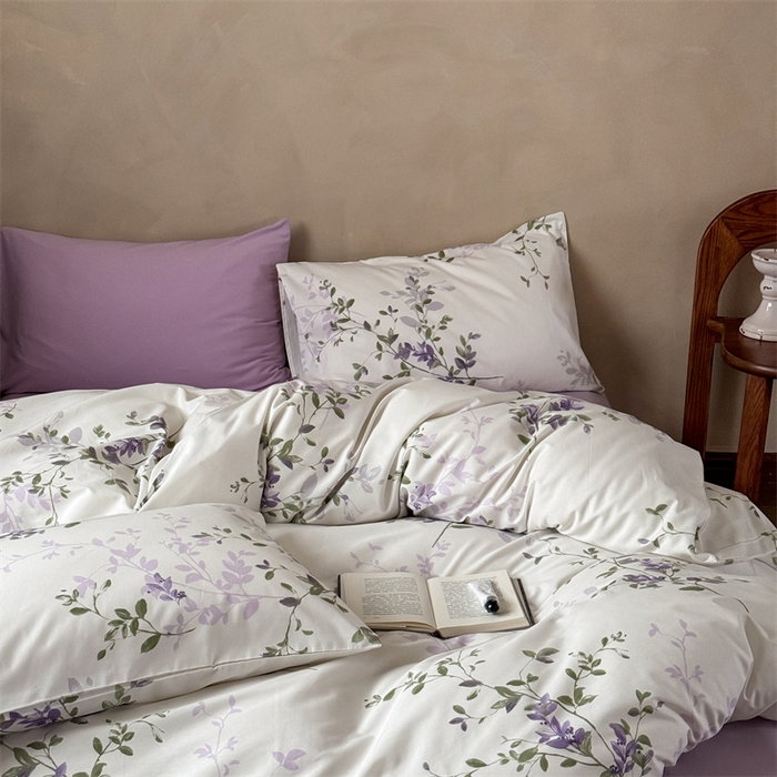 91家纺网 家纺一手货源 找家纺 窝米 2025春季新品全棉13370系列全棉治愈风花卉系列四件套 写意紫