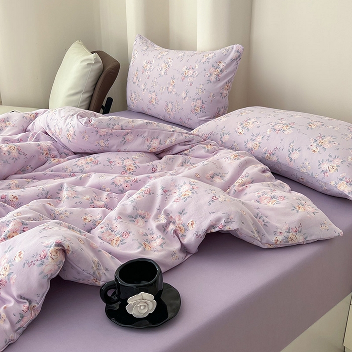 91家纺网 家纺一手货源 找家纺 优选 2025加厚针织棉双层纱四件套小碎花被套床单床笠款学生三件套新款直播爆款 朴雅