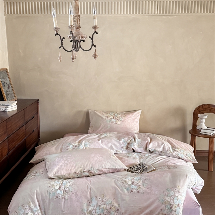 91家纺网 家纺一手货源 找家纺 窝米 2025春季新品全棉13370系列全棉治愈风花卉系列四件套 融织绿