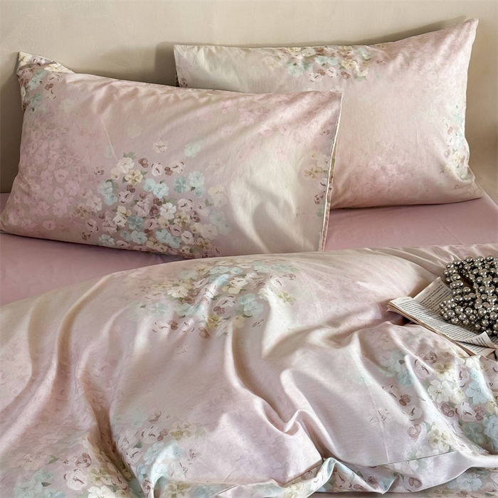 91家纺网 家纺一手货源 找家纺 窝米 2025春季新品全棉13370系列全棉治愈风花卉系列四件套 融织绿