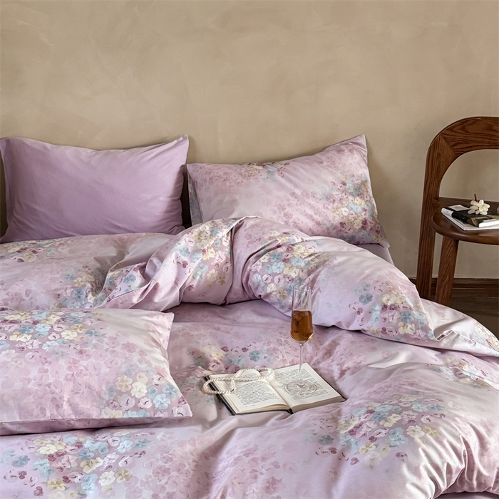 91家纺网 家纺一手货源 找家纺 窝米 2025春季新品全棉13370系列全棉治愈风花卉系列四件套 融织紫