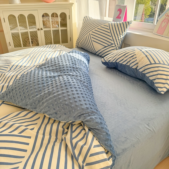 91家纺网 家纺一手货源 找家纺 千朵 2025新款全棉加豆豆绒四件套 几何线条