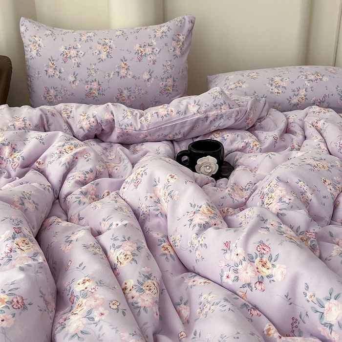 91家纺网 家纺一手货源 找家纺 优选 2025加厚针织棉双层纱四件套小碎花被套床单床笠款学生三件套新款直播爆款 朴雅