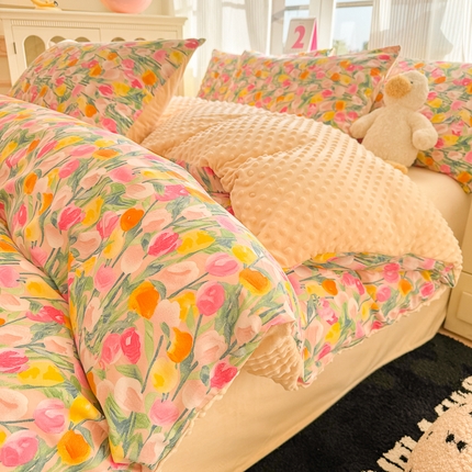 91家纺网 家纺一手货源 找家纺 （总）千朵 2025新款全棉加豆豆绒四件套