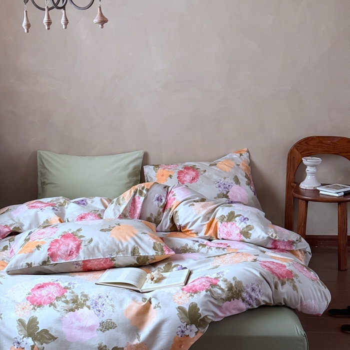 91家纺网 家纺一手货源 找家纺 窝米 2025春季新品全棉13370系列全棉治愈风花卉系列四件套 花影