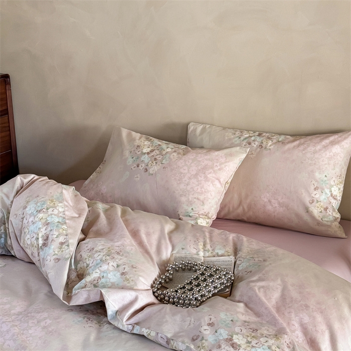 91家纺网 家纺一手货源 找家纺 窝米 2025春季新品全棉13370系列全棉治愈风花卉系列四件套 融织绿