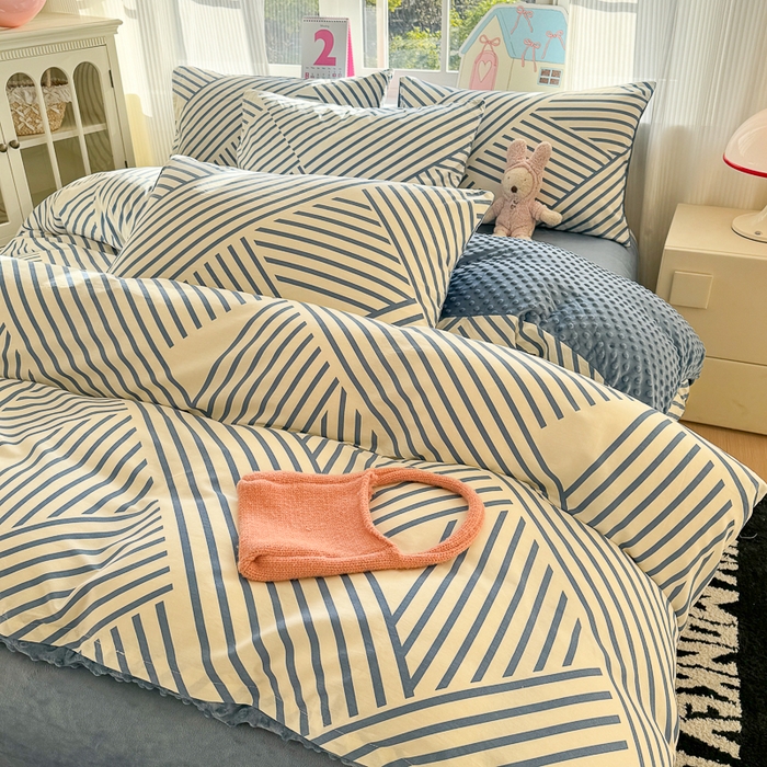 91家纺网 家纺一手货源 找家纺 千朵 2025新款全棉加豆豆绒四件套 几何线条