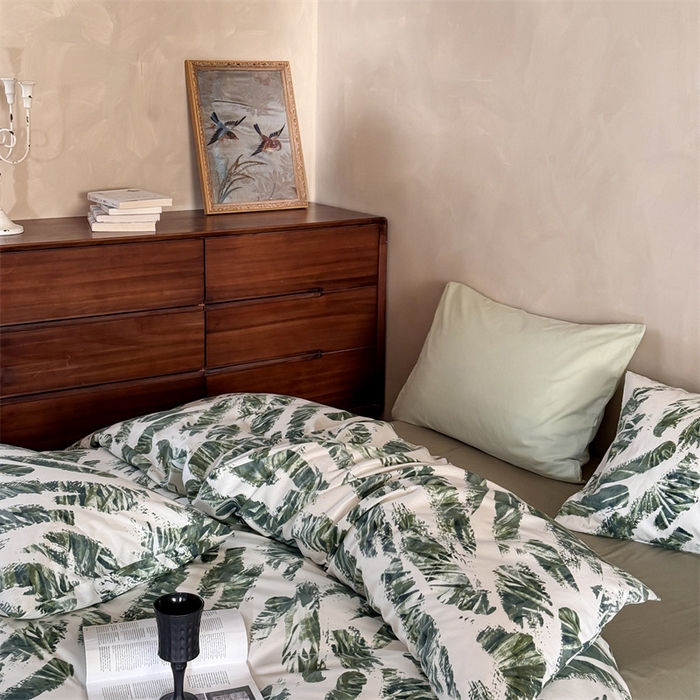 91家纺网 家纺一手货源 找家纺 窝米 2025春季新品全棉13370系列全棉治愈风花卉系列四件套 北欧绿