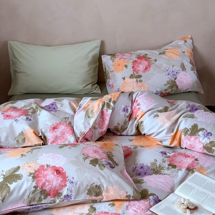 91家纺网 家纺一手货源 找家纺 窝米 2025春季新品全棉13370系列全棉治愈风花卉系列四件套 花影