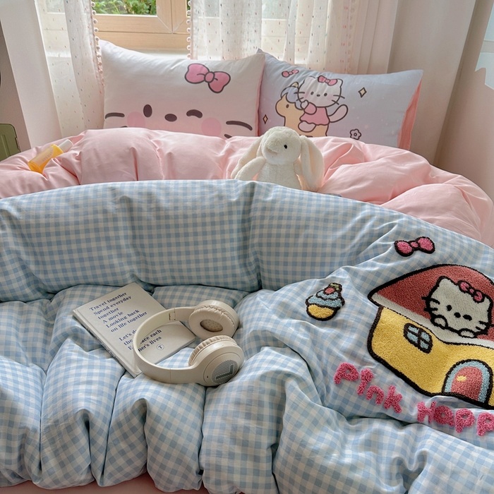 91家纺网 家纺一手货源 找家纺 美乐迪家纺 2025新款全棉绣花毛巾绣四件套 猫咪的房子