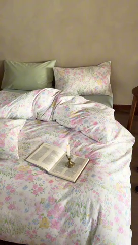 91家纺网 家纺一手货源 找家纺 窝米 2025春季新品全棉13370系列全棉治愈风花卉系列四件套 花丛