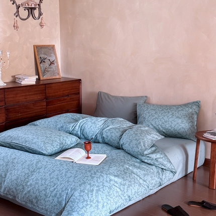 91家纺网 家纺一手货源 找家纺 窝米 2025春季新品全棉13370系列全棉治愈风花卉系列四件套 蕾丝-绿