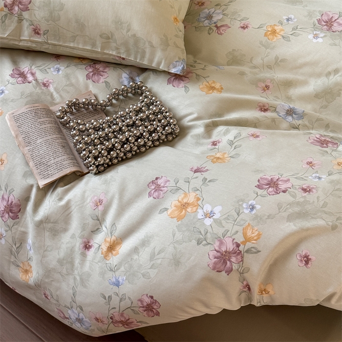 91家纺网 家纺一手货源 找家纺 窝米 2025春季新品全棉13370系列全棉治愈风花卉系列四件套 湖畔绿