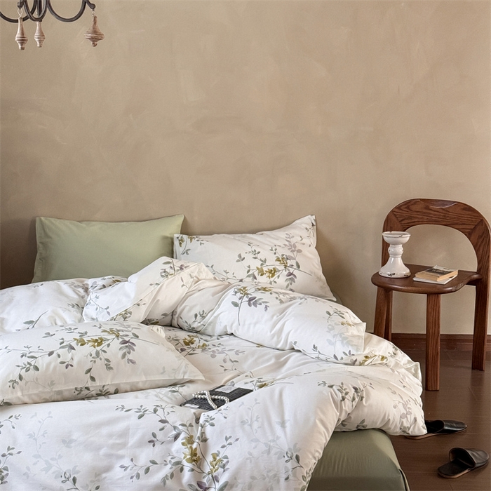 91家纺网 家纺一手货源 找家纺 窝米 2025春季新品全棉13370系列全棉治愈风花卉系列四件套 写意绿