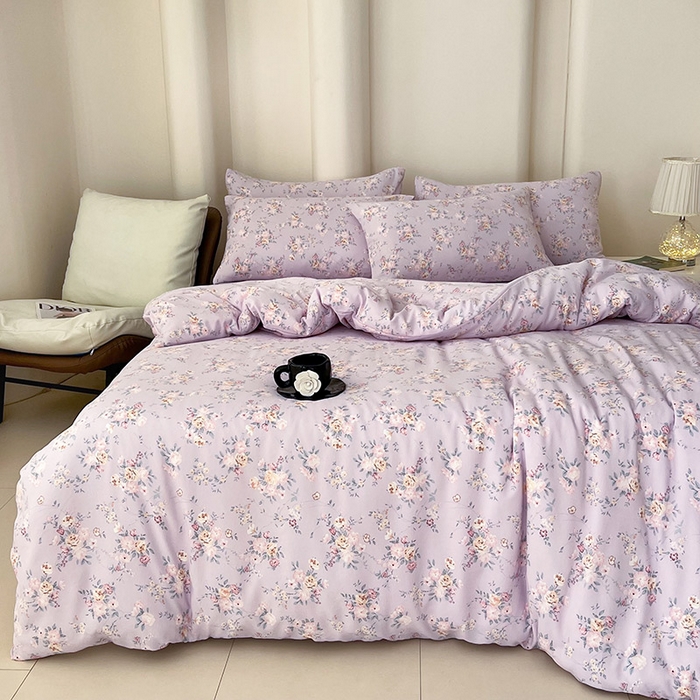 91家纺网 家纺一手货源 找家纺 优选良品  2025针织棉双层纱四件套小碎花被套床单床笠款学生三件套新款直播爆款（第一批）朴雅