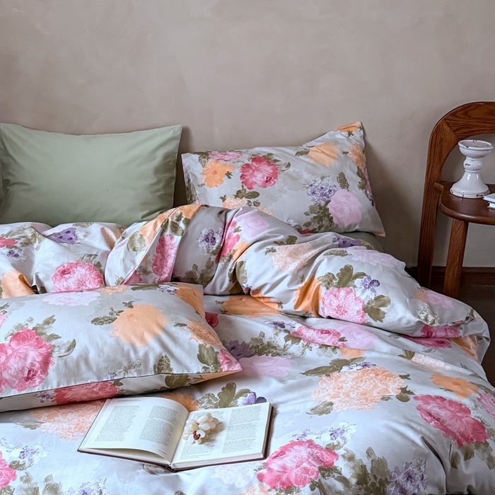 91家纺网 家纺一手货源 找家纺 窝米 2025春季新品全棉13370系列全棉治愈风花卉系列四件套 花影