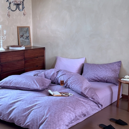 窝米 2025春季新品全棉13370系列全棉治愈风花卉系列四件套 蕾丝-紫