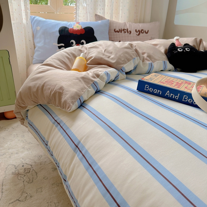 91家纺网 家纺一手货源 找家纺 美乐迪家纺 2025新款全棉绣花毛巾绣四件套 条纹黑猫