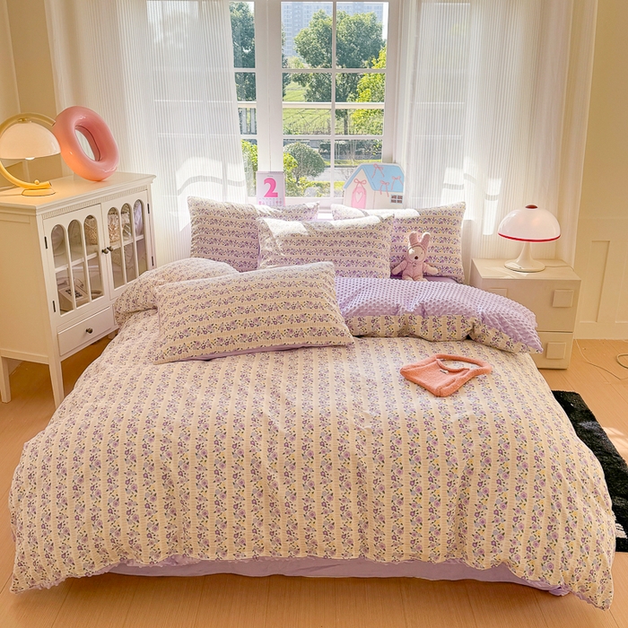 91家纺网 家纺一手货源 找家纺 千朵 2025新款全棉加豆豆绒四件套 恋语紫