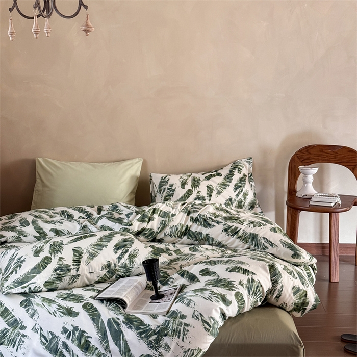 91家纺网 家纺一手货源 找家纺 窝米 2025春季新品全棉13370系列全棉治愈风花卉系列四件套 北欧绿