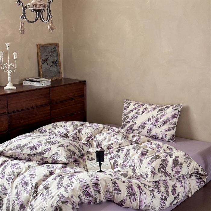 91家纺网 家纺一手货源 找家纺 窝米 2025春季新品全棉13370系列全棉治愈风花卉系列四件套 北欧紫