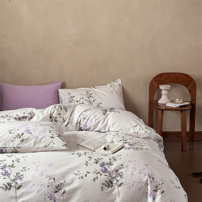 91家纺网 家纺一手货源 找家纺 窝米 2025春季新品全棉13370系列全棉治愈风花卉系列四件套 写意紫