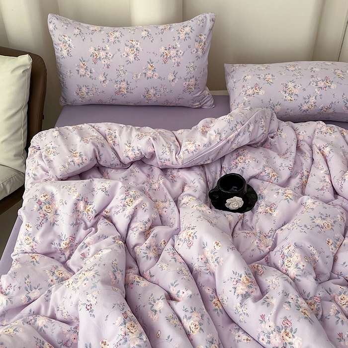 91家纺网 家纺一手货源 找家纺 优选 2025加厚针织棉双层纱四件套小碎花被套床单床笠款学生三件套新款直播爆款 朴雅