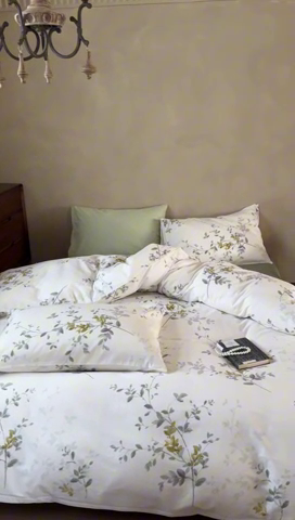 91家纺网 家纺一手货源 找家纺 窝米 2025春季新品全棉13370系列全棉治愈风花卉系列四件套 写意绿